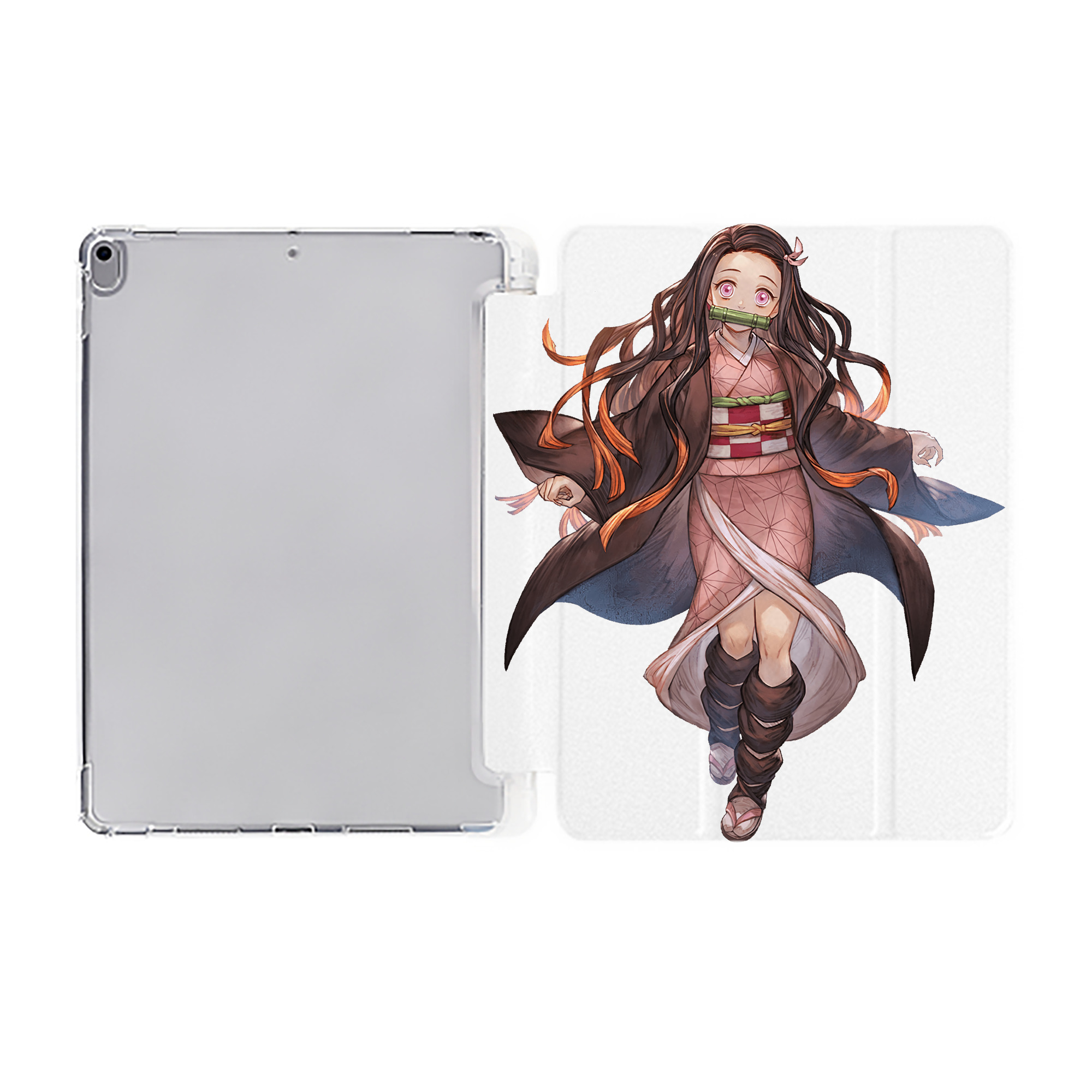 （画像用） 鬼滅の刃（きめつのやいば）竈門 禰󠄀豆子／かまど ねずこ Kamado Nezuko IPad ケース ペン収納付き 三つ折りスタンド PUレザー×シリコン 対応機種9.5/10.5/10.9インチ